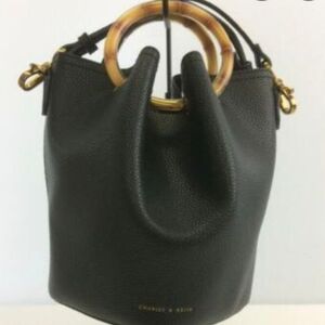 Charles & Keith Black Bucket Bag with Bamboo Handles